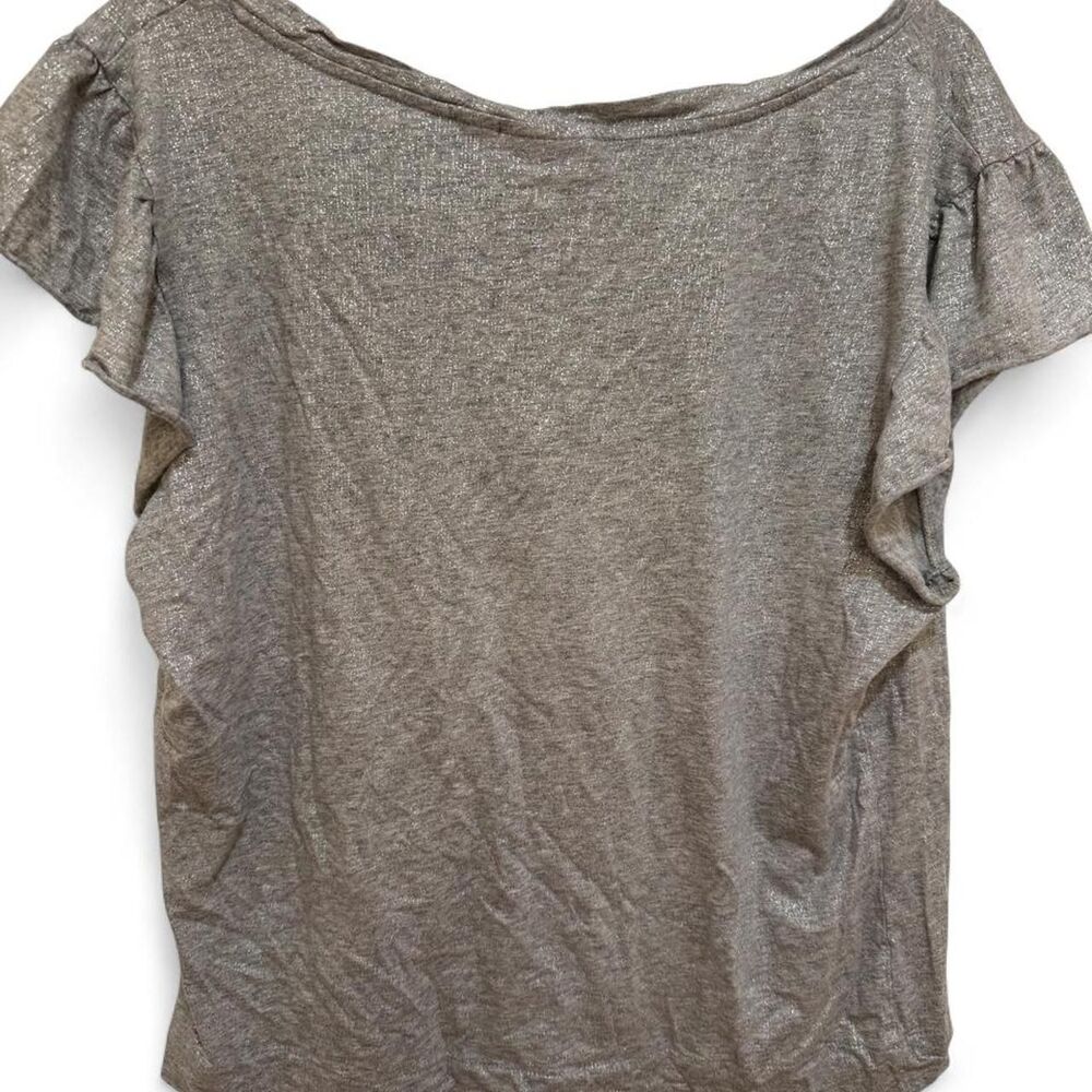 Elle Women's Silver Metallic Grey Ruffle Sleeve Comfortable T-Shirt - Picture 6 of 6